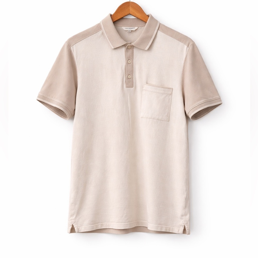 Club Monaco Polo Shirt Mens Medium Cream Beige Contrast Collar Stretch